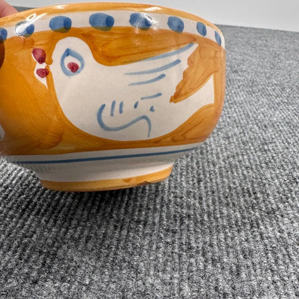Solimene Cereal Bowl Unisex 5in Hand Painted Bird Floral Orange Vintage Casual